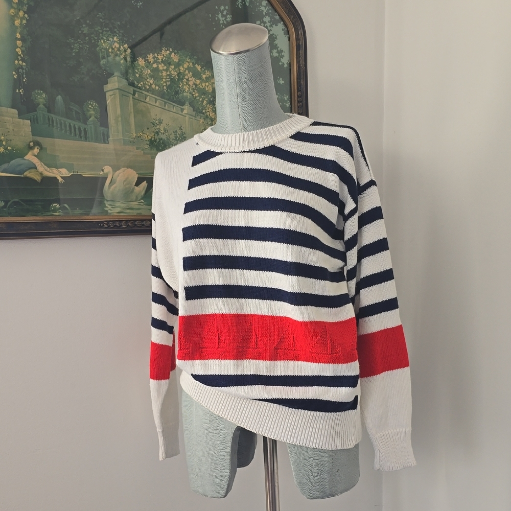 Classic Directions | Striped Crewneck Sweater With Boats!